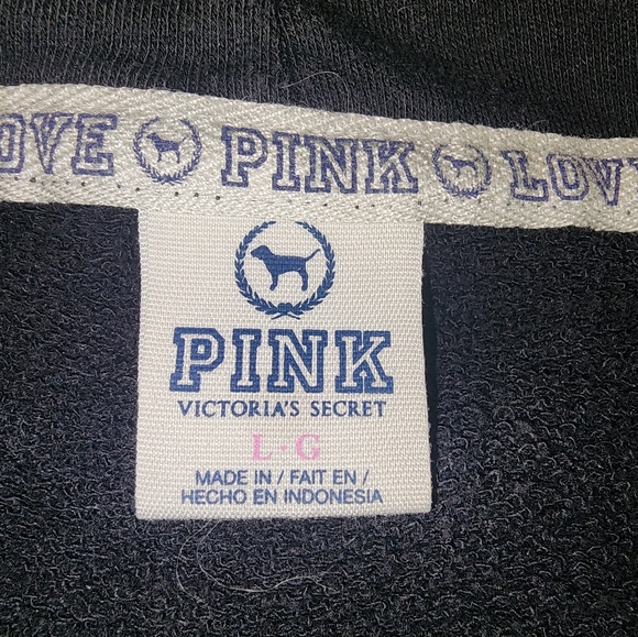 Women's Victoria's Secret VS PINK Black Pink Sz Large Sweatshirt Zip Up Hoodie - Picture 3 of 3